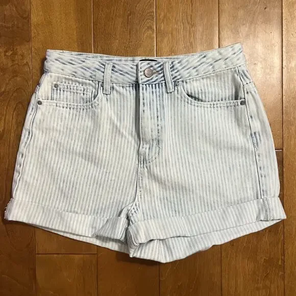 BDG Urban Outfitters Blue Stripe High Waisted Denim Shorts 28 Preppy Coastal - Picture 2 of 9
